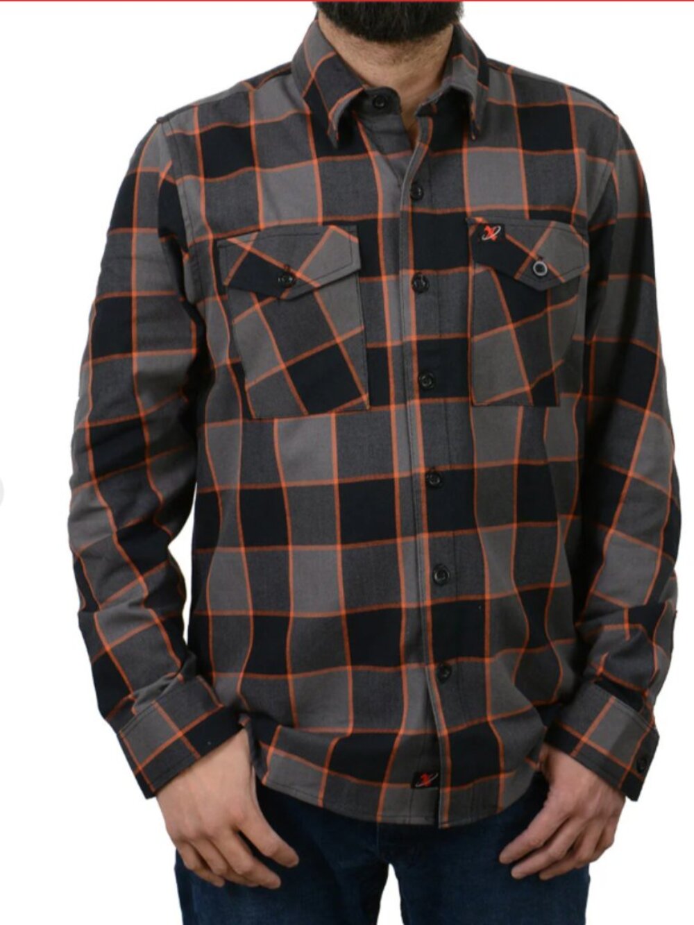 Milwaukee Leather Men's Grey Brown Orange Long Sleeve Cotton Flannel Shirt. XL